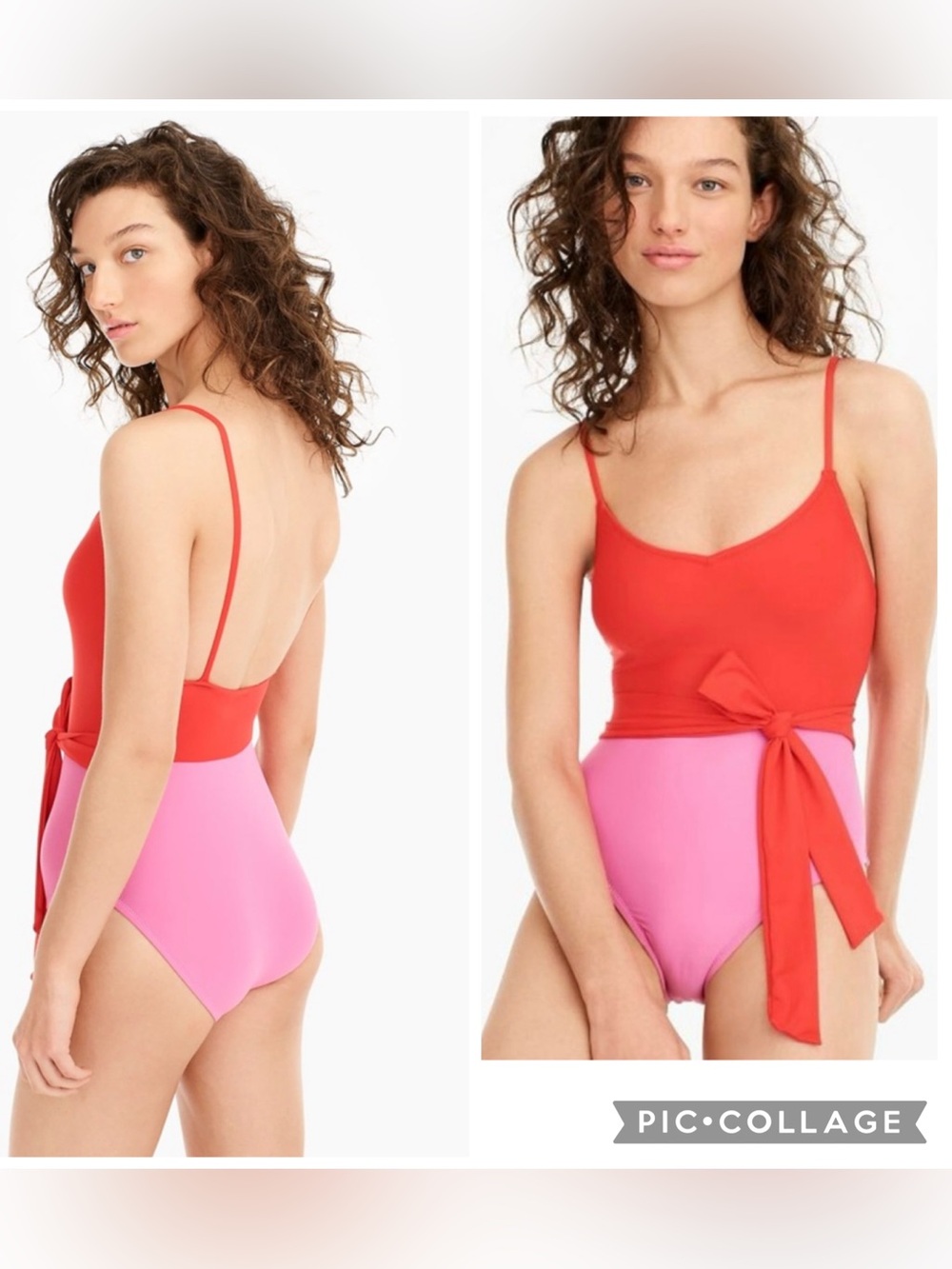 J. Crew color block belted swimsuit one piece red/pink size 6